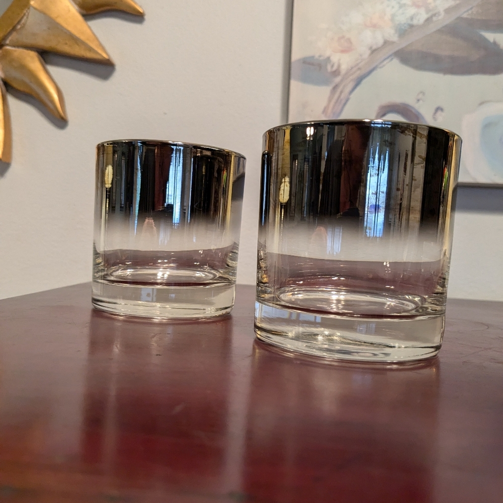 Mid Century Modern 2 Dorothy Thorpe Silver Fade Whiskey Low Ball Glasses Barware